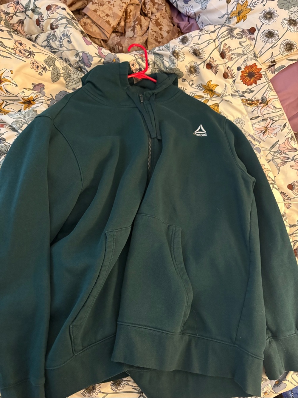 Reebok Teal Pull-Over Hoodie with Zip Detail
